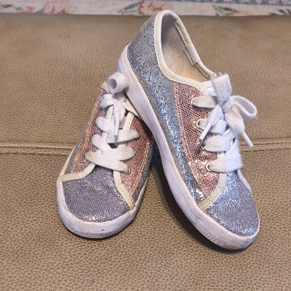 Keds Sparkly Silver and Pink Kids Sneakers GUC Sz 12
